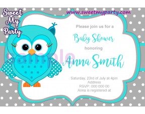 Turquoise Owl Baby Shower invitation,Turquoise Owl Baby Shower invitation,(001)